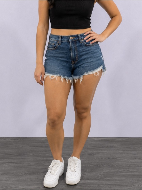 Free People Pants - Free People Dark Blue High-Rise Frayed Hem Denim Shorts